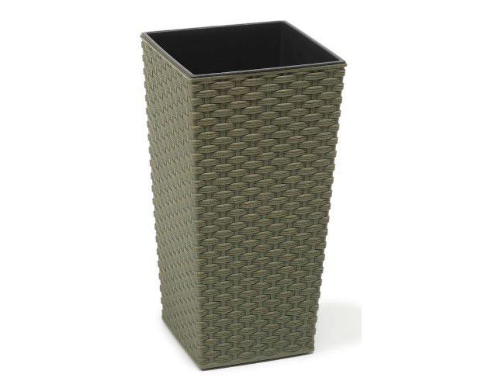 Finesse ECO Rattan Decorative Planter Tall Square 19cm Forest Green - Pretty Pots