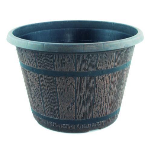 Cask Planter with Band 25cm Chestnut - Pretty Pots