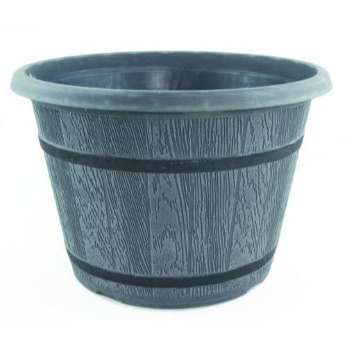 Cask Planter with Band 25cm Grey - Pretty Pots