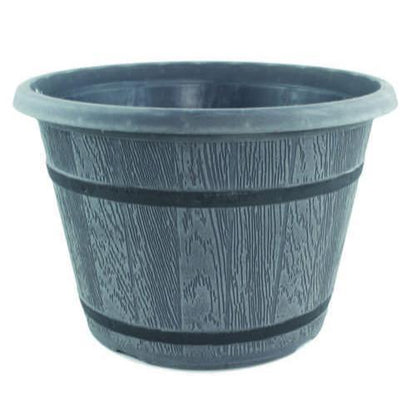 Cask Planter with Band 30cm Grey - Pretty Pots