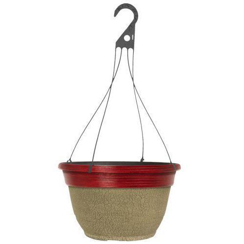 Crackle Hanging Basket 12" Ceramic White & Glitz Red - Pretty Pots