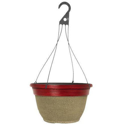 Crackle Hanging Basket 12" Ceramic White & Glitz Red - Pretty Pots