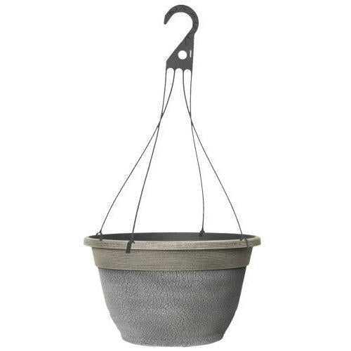 Crackle Hanging Basket 12" Concrete Grey - Pretty Pots