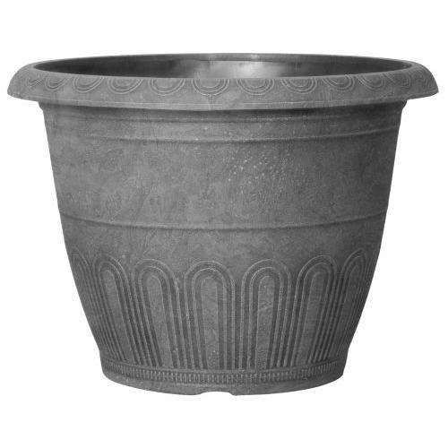 Valencia Planter Round Wide Base 13" Faux Concrete - Pretty Pots