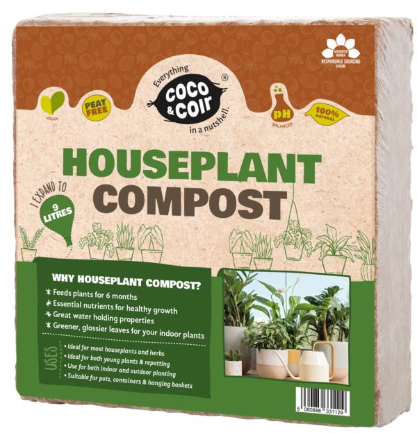 Coco & Coir Houseplant Peat Free Compost Brick 9L - Pretty Pots