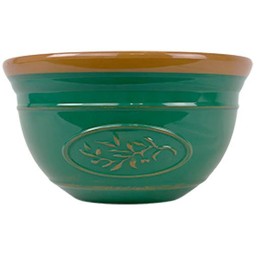 Olive Planter Bowl 30cm Dark Green with Brown Rim