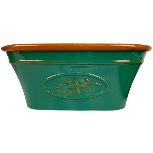 Olive Trough Planter 38cm Dark Green with Brown Rim